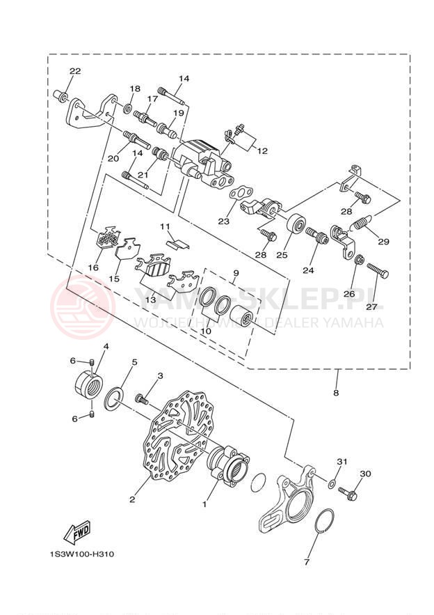 Schemat "Zacisk hamulcowy tylny" do Yamaha RAPTOR 700 SE YFM7RSEZ