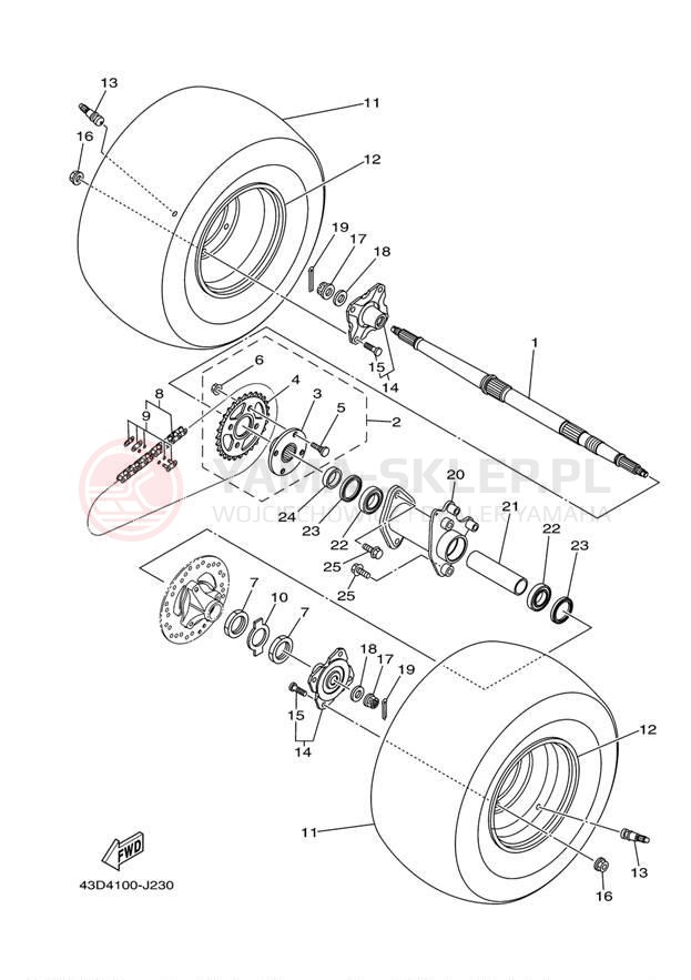 Schemat "Koło tył" do Yamaha RAPTOR 90 YFM90RDW/YFM90RDL