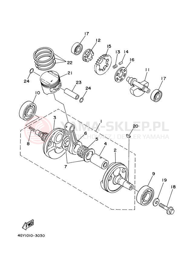 Schemat "Wał korbowy, tłok" do Yamaha TT-R250 TTR250T/TTR250TC