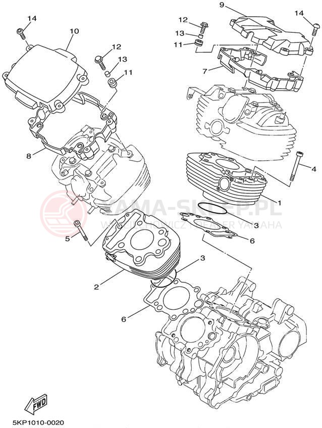 Schemat "cylinder" do Yamaha V-STAR CUSTOM XVS650NC/XVS650N
