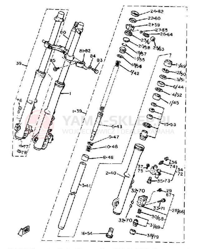 Schemat "Amortyzatory przód" do Yamaha XJ750RH