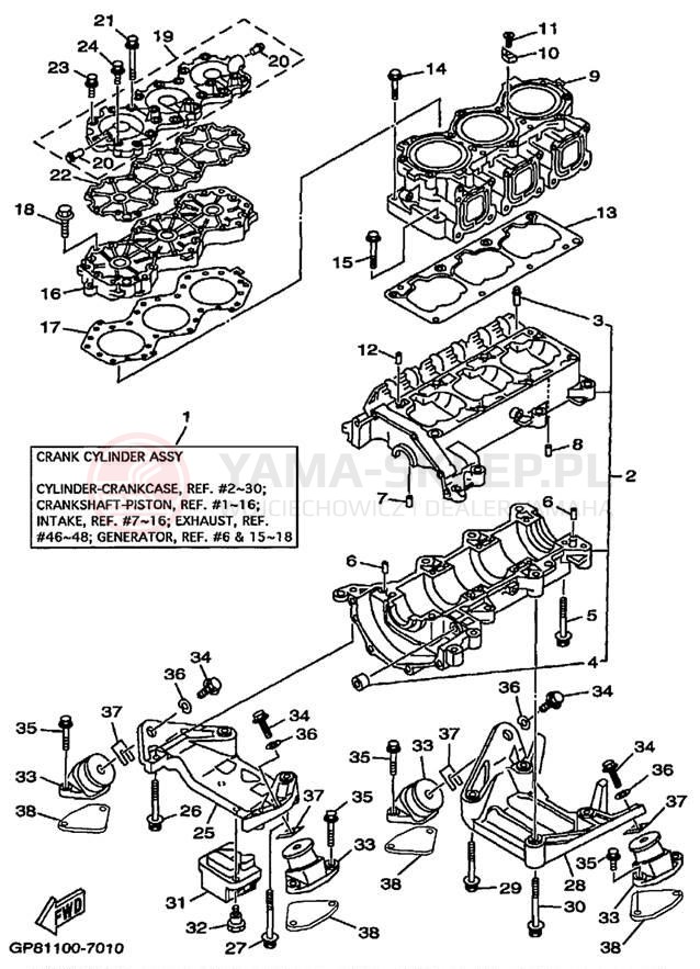 Schemat "cylinder, obudowa silnika" do Yamaha LS2000 LST1200X