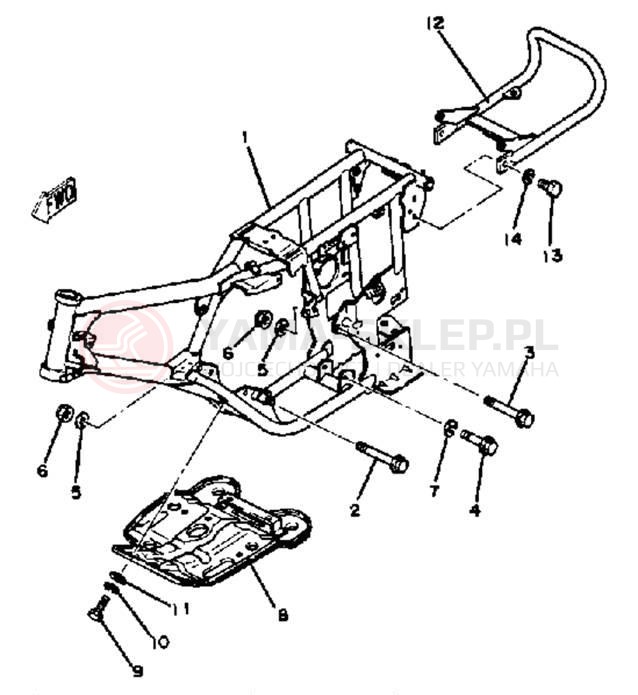 Schemat "Podnóżki, dźwignia hamulca tylnego" do Yamaha YT125J