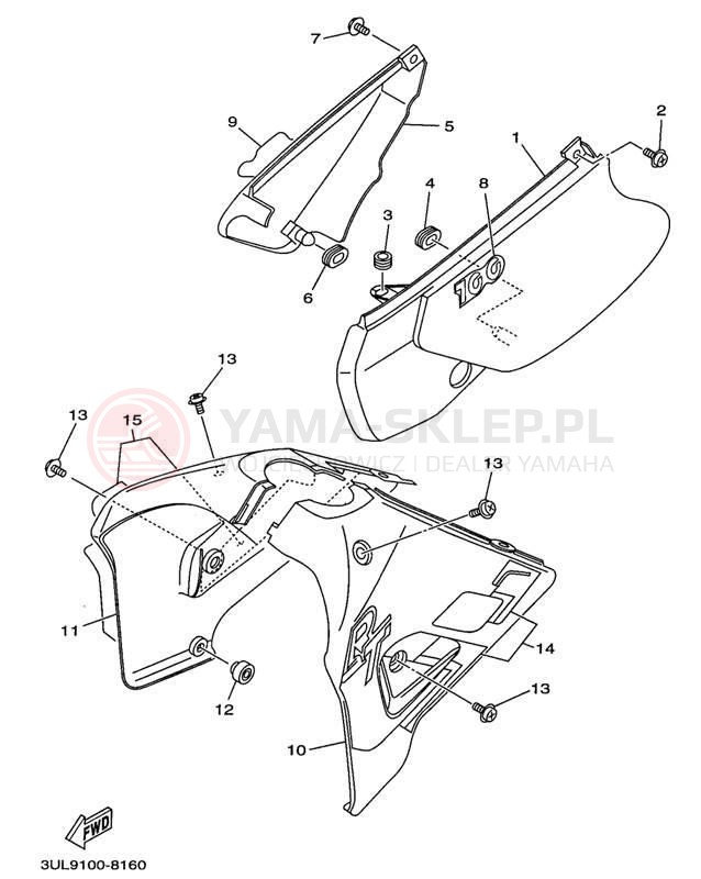 Schemat "Pokrywa boczna" do Yamaha RT100K