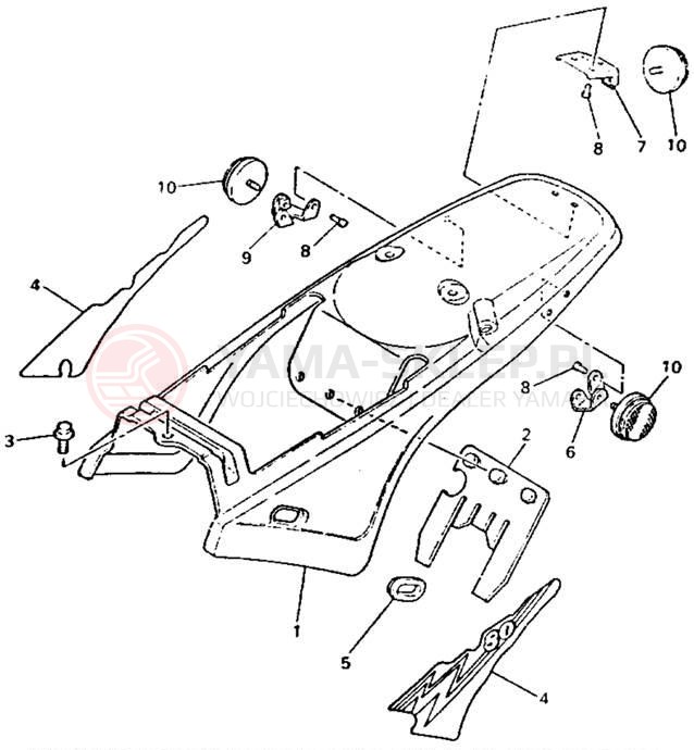 Schemat "Pokrywa boczna" do Yamaha Y-ZINGER PW80F
