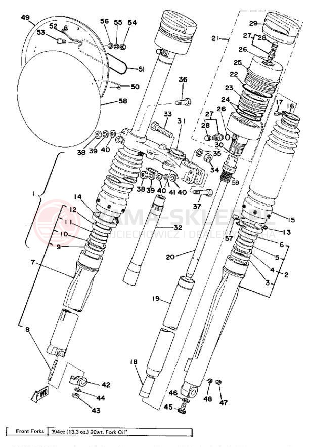 Schemat "Amortyzatory przód" do Yamaha YZ175C