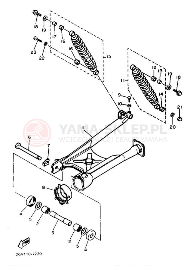 Schemat "wahacz, zawieszenie tył" do Yamaha VIRAGO 535 XV535TC/XV535T