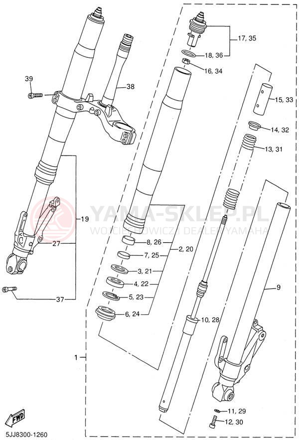 Schemat "Amortyzatory przód" do Yamaha YZFR1 YZFR1SN/YZFR1SNC