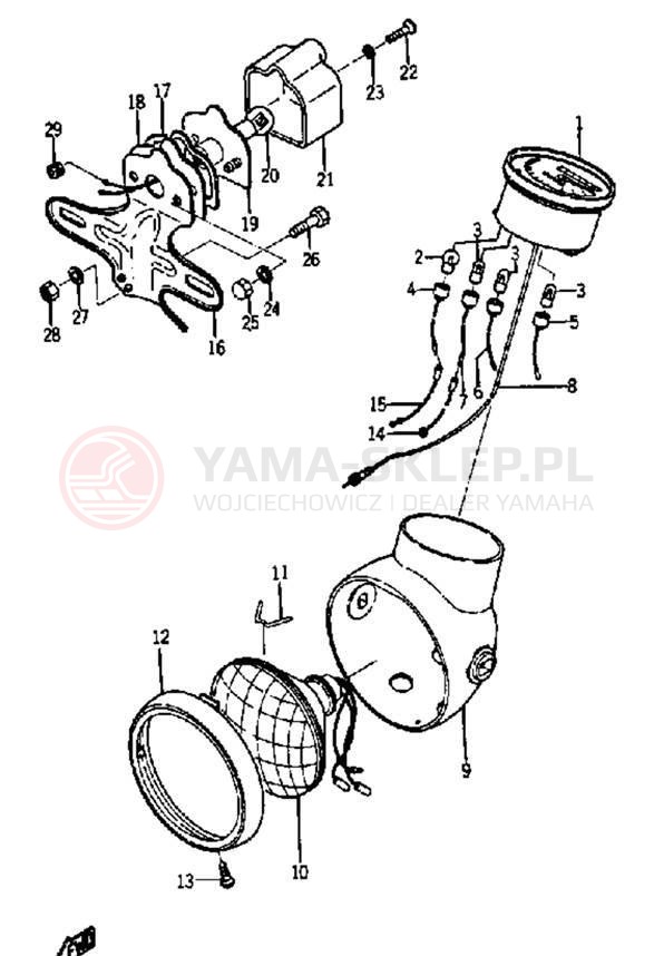 Schemat "Oświetlenie przód i tył" do Yamaha YA6