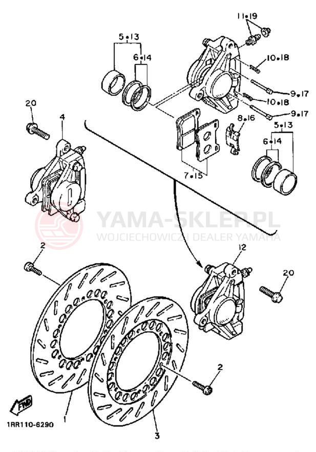 Schemat "Zacisk hamulcowy + tarcza przód" do Yamaha VIRAGO 1100 XV1100TC/XV1100T