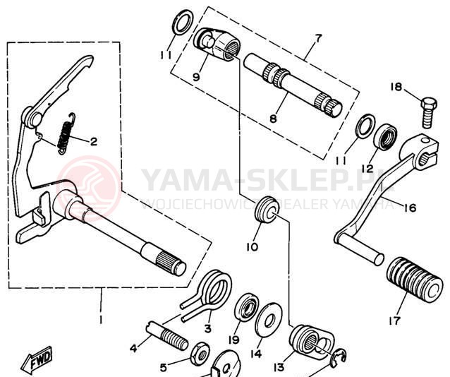 Schemat "Dźwignia zmiany biegów, wałek" do Yamaha RT100H