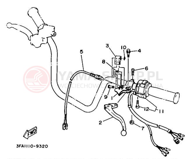 Schemat "Kierownica i osprzęt" do Yamaha CHAMP YFM100B