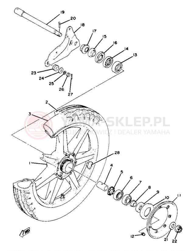 Schemat "Koło tył" do Yamaha XS750SE