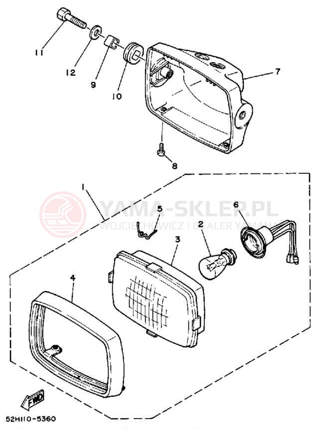 Schemat "Lampa przód" do Yamaha YFM200DXS