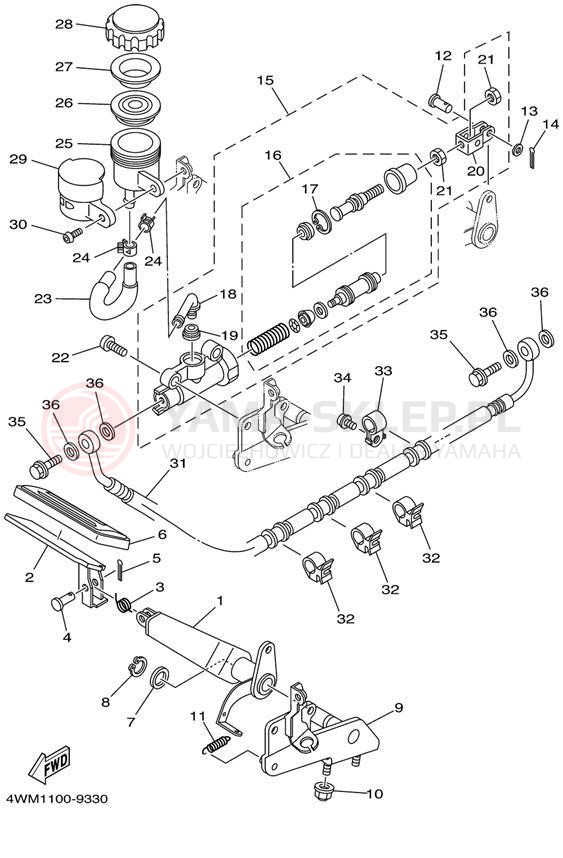 Schemat "Pompa hamulcowa tył" do Yamaha ROAD STAR XV1600ALC/XV1600AL