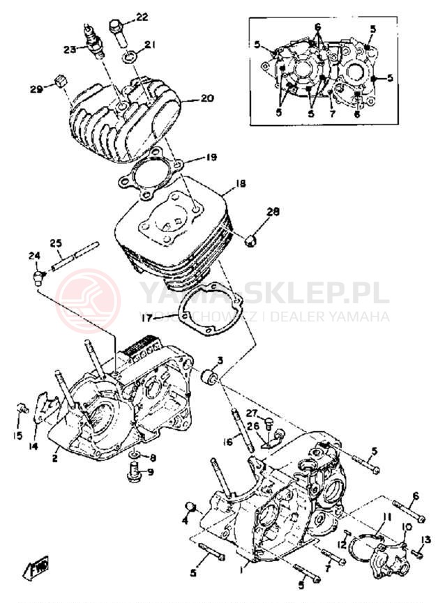 Schemat "cylinder, obudowa silnika" do Yamaha DT100F