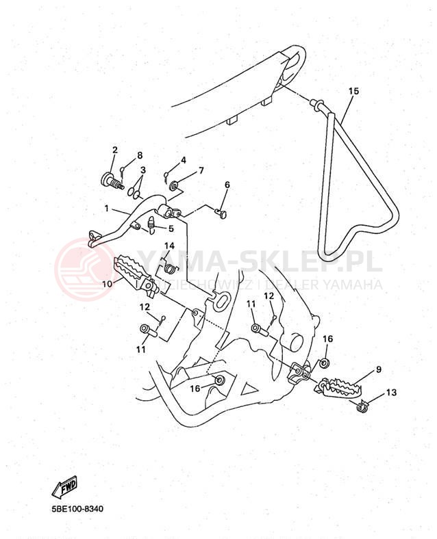 Schemat "Stopka postojowa i podnóżki" do Yamaha YZ400 YZ400FK