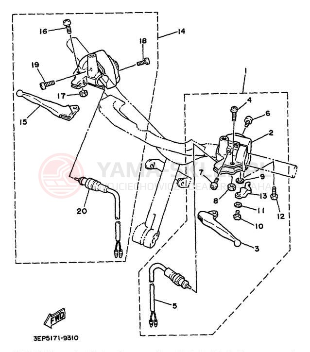 Schemat "Kierownica i osprzęt" do Yamaha RAZZ SH50M