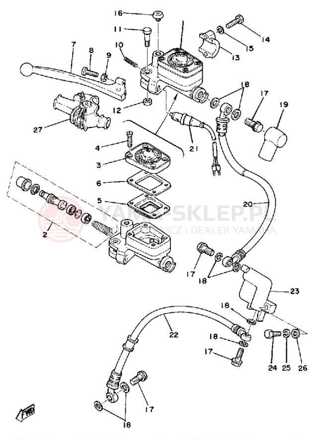 Schemat "Pompa hamulcowa przednia, przewód" do Yamaha XS500 XS500E