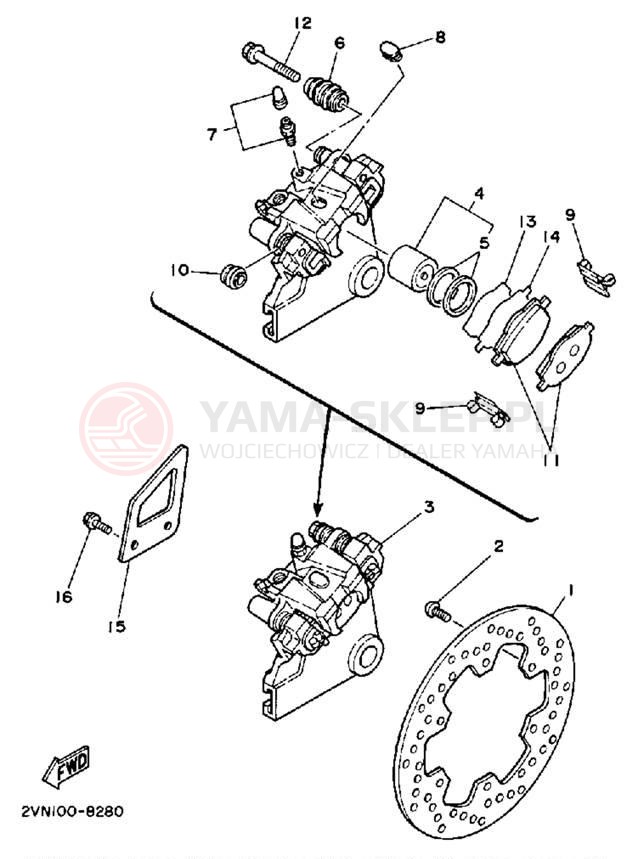 Schemat "Zacisk hamulcowy tylny" do Yamaha YZ125U