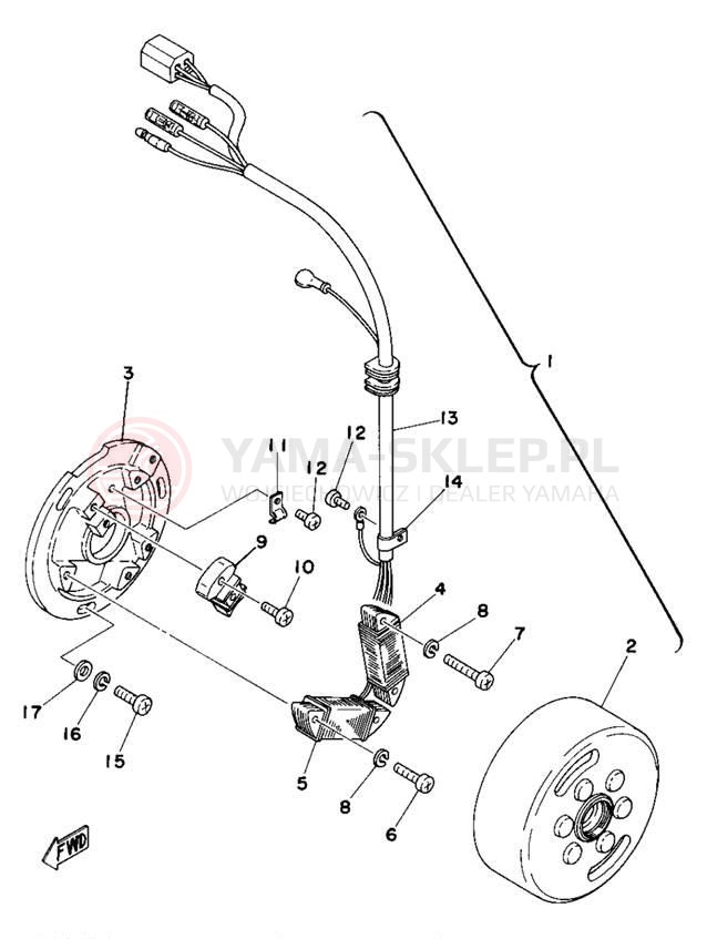 Schemat "Moduł zapłonowy - cewka" do Yamaha DT400D/DT250D