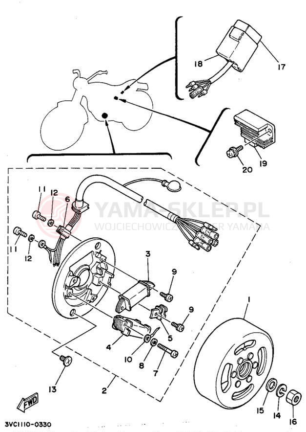 Schemat "prądnica" do Yamaha RT180A