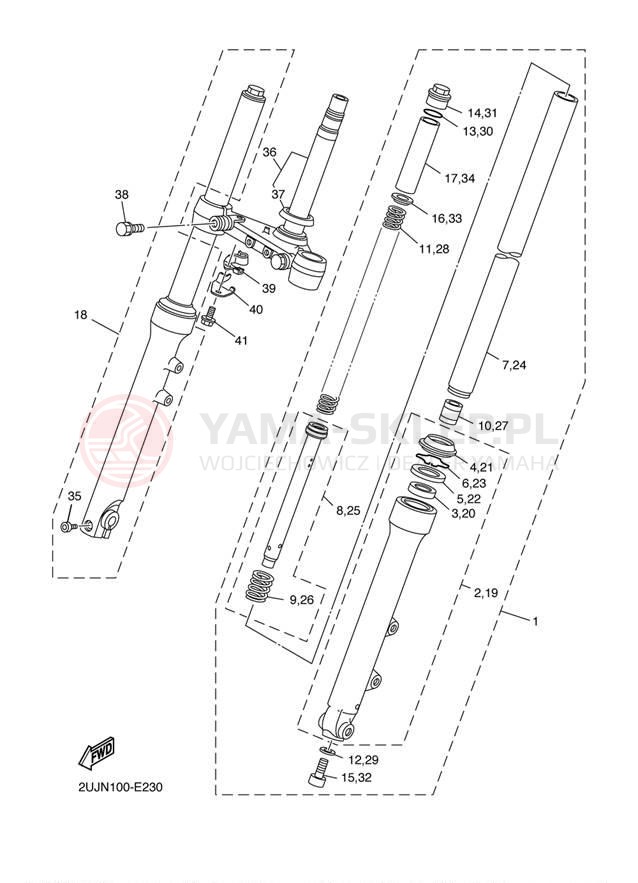 Schemat "Amortyzatory przód" do Yamaha V STAR 250 XV250YR/XV250YCR