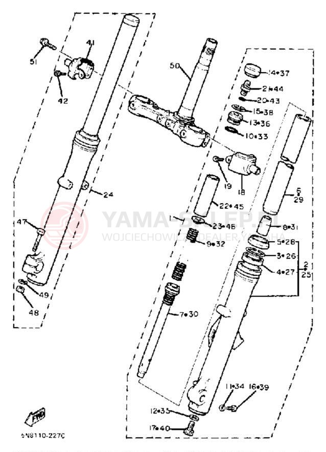 Schemat "Amortyzatory przód" do Yamaha XJ650J