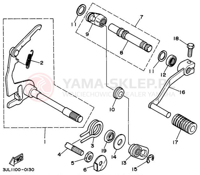 Schemat "Dźwignia zmiany biegów, wałek" do Yamaha RT100J