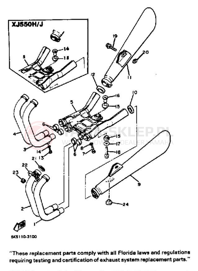 Schemat "Wydech końcowy" do Yamaha XJ550K