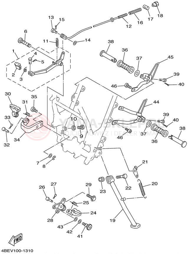 Schemat "Stopka postojowa i podnóżki" do Yamaha XT225 XT225N/XT225NC