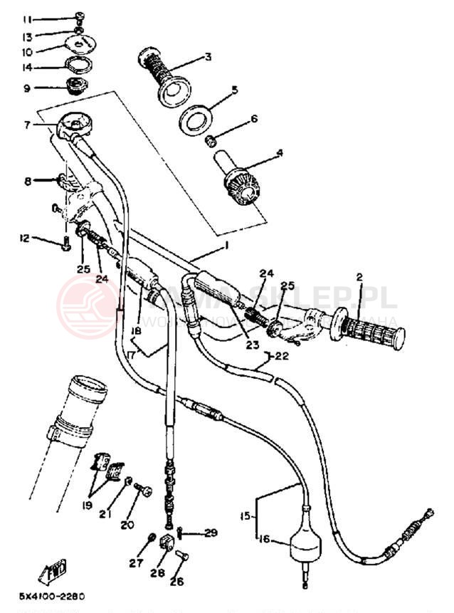 Schemat "Kierownica i osprzęt" do Yamaha YZ125J