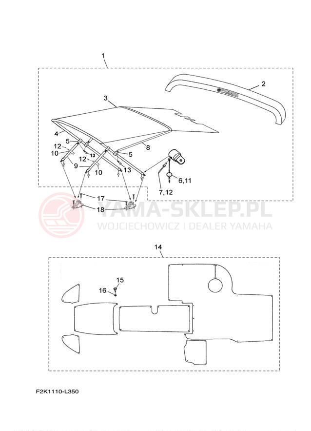 Schemat "Bimini top" do Yamaha AR210 LAT1100AL