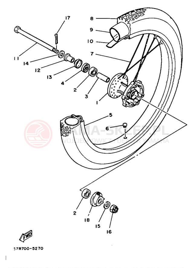 Schemat "Koło przód" do Yamaha XT350D/XT350DC