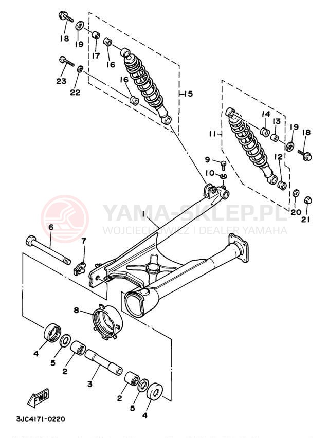 Schemat "wahacz, zawieszenie tył" do Yamaha VIRAGO 535 XV535K/XV535KC
