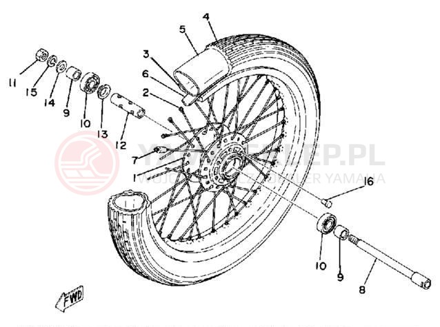 Schemat "Koło przód" do Yamaha TZ250F