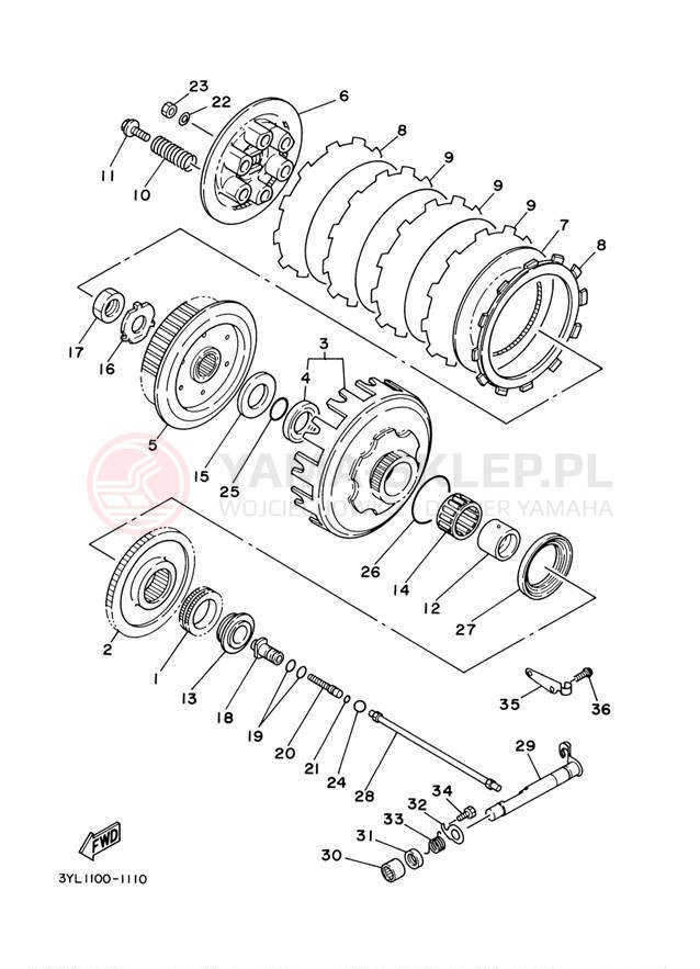 Schemat "sprzęgło" do Yamaha TZ250 TZ250M