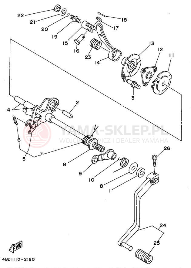 Schemat "Dźwignia zmiany biegów, wałek" do Yamaha TIMBERWOLF 4WD YFB250FWF