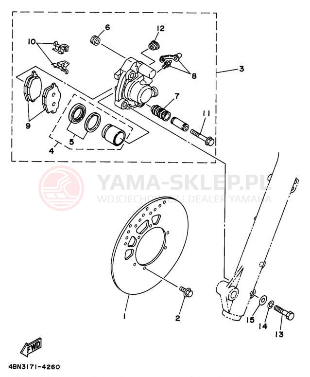 Schemat "Zacisk hamulcowy + tarcza przód" do Yamaha RT180J