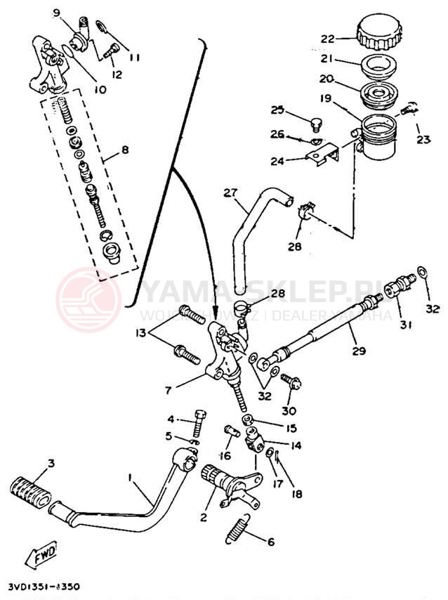 Schemat "Pompa hamulcowa tył" do Yamaha TDM850 TDM850DC/TDM850D