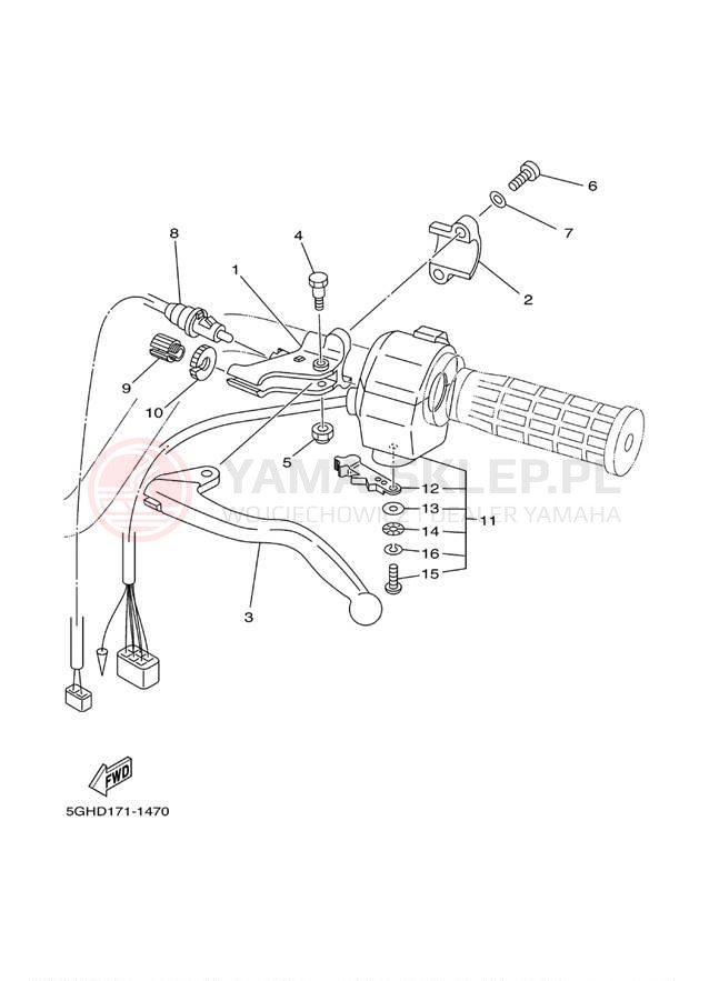 Schemat "Kierownica i osprzęt" do Yamaha KODIAK 2WD YFM400AN