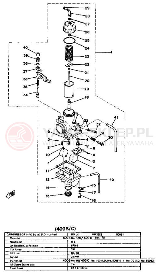 Schemat "Gaźnik" do Yamaha DT250C/DT400C