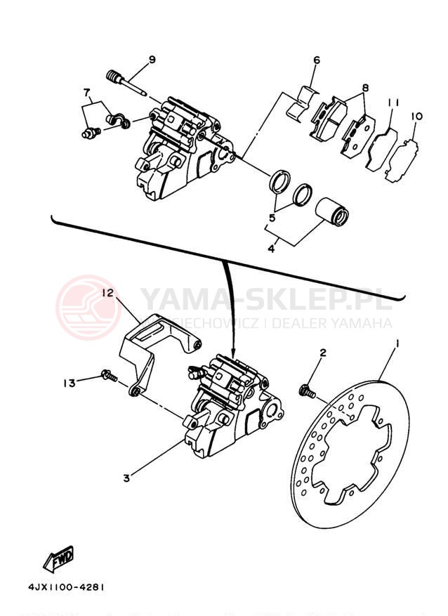Schemat "Zacisk hamulcowy tylny" do Yamaha WR250ZJ