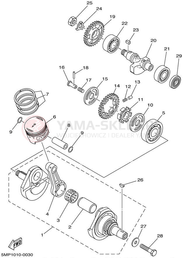 Schemat "Wał korbowy, tłok" do Yamaha XT225 XT225N/XT225NC