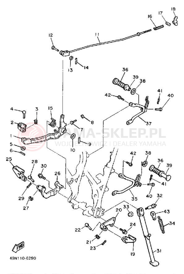 Schemat "Stopka postojowa i podnóżki" do Yamaha XT600S/XT600SC