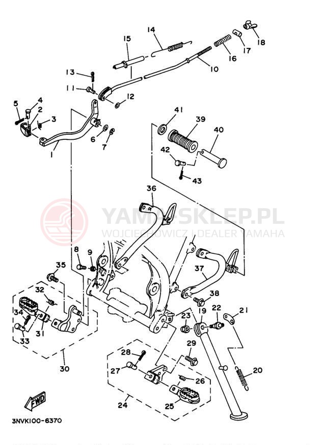 Schemat "Stopka postojowa i podnóżki" do Yamaha XT350J/XT350JC