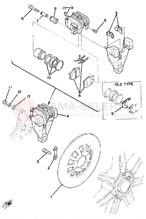 Schemat "Tarcza hamulcowa tył - zacisk hamulc." do Yamaha XS750-2D/XS750D