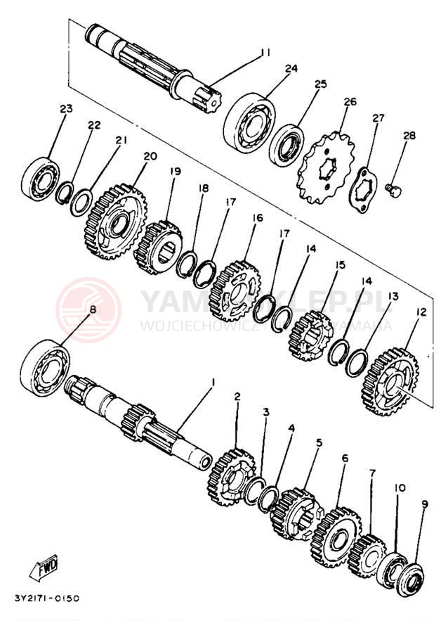 Schemat "Skrzynia biegów " do Yamaha XT250J