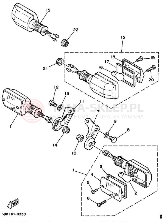 Schemat "kierunkowskazy" do Yamaha ENDURO DT50U/DT50L/DT50LC