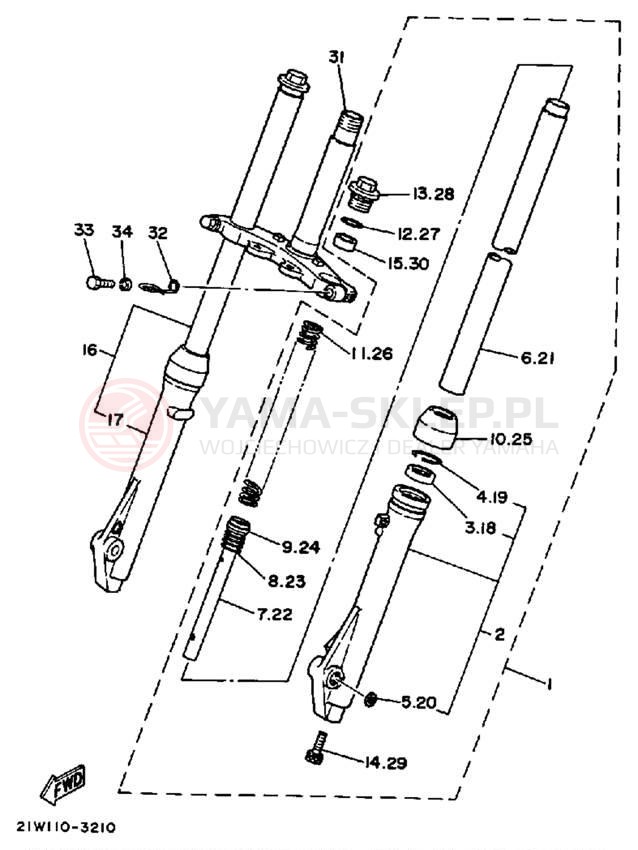 Schemat "Amortyzatory przód" do Yamaha Y-ZINGER PW80N